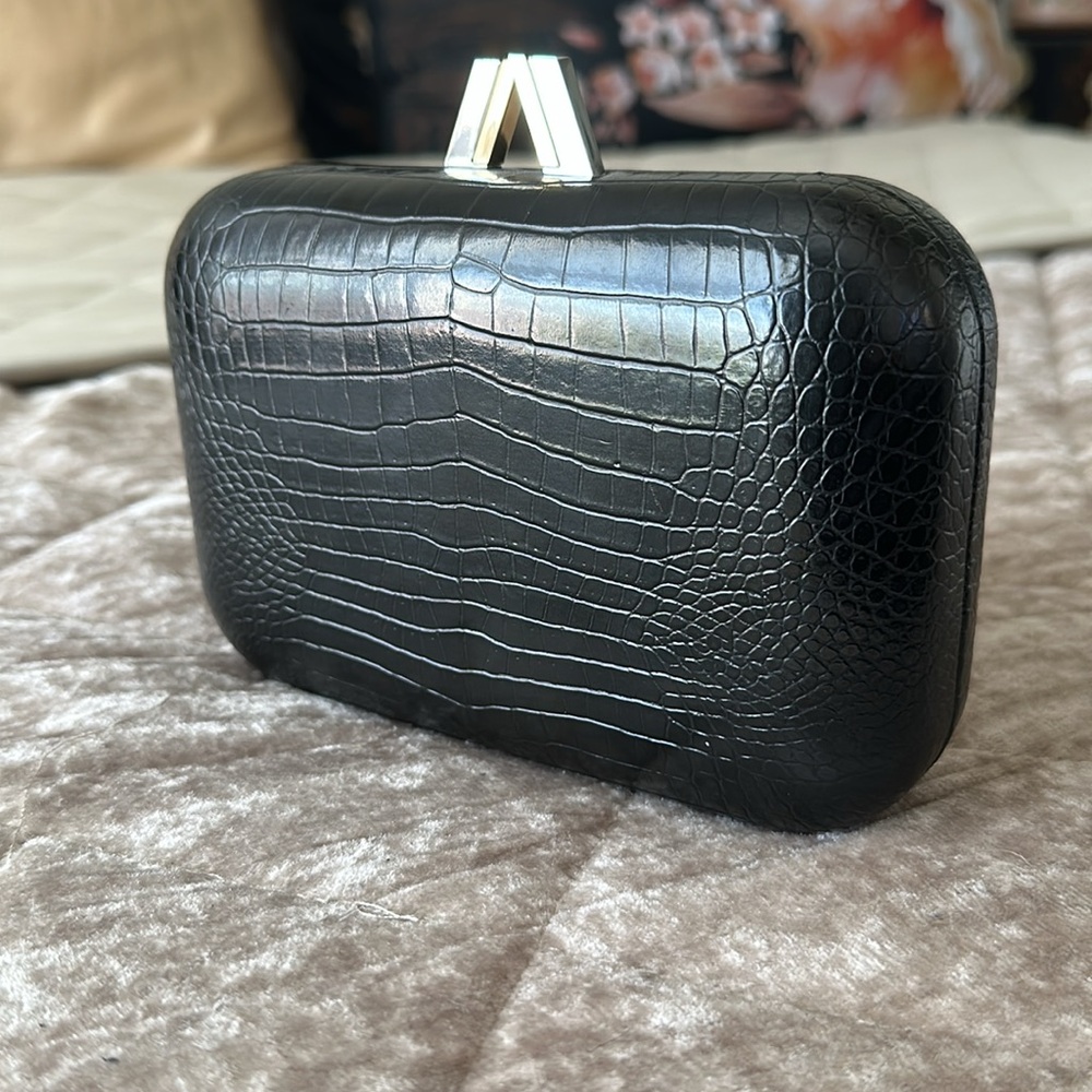Pre owned- WHBM Elegant Black Crocodile-Embossed  Clutch